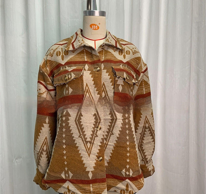Veste Style Rétro Épaisse à Imprimé Aztèque en Laine