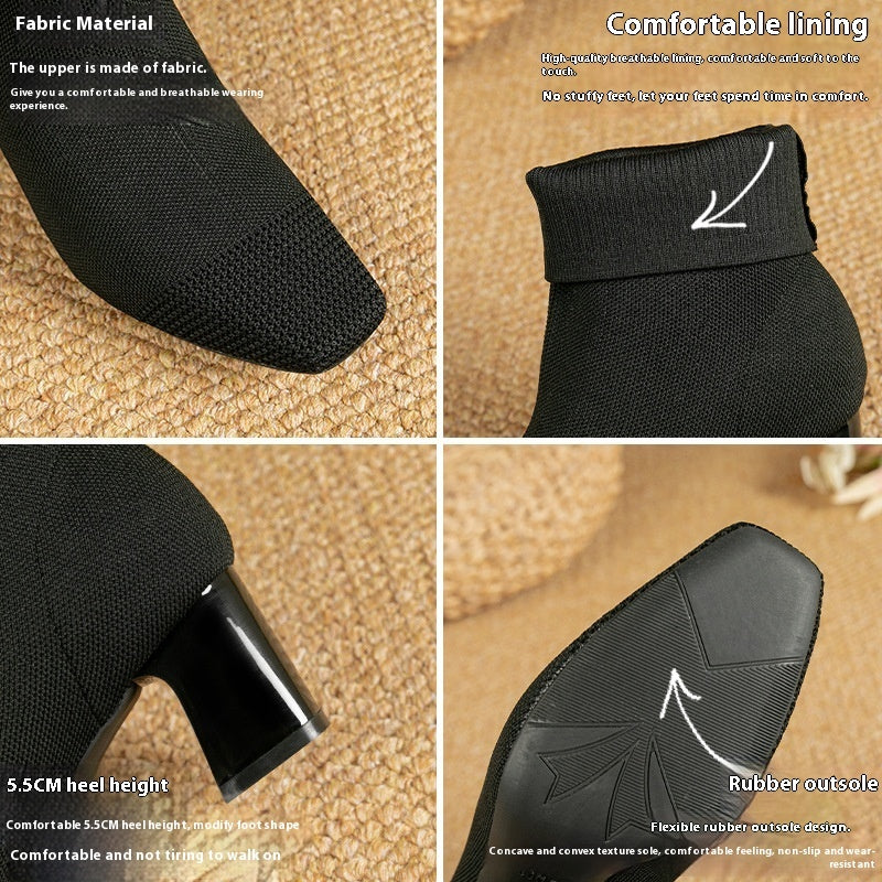 Bottines Chaussettes en Maille avec Talon Épais