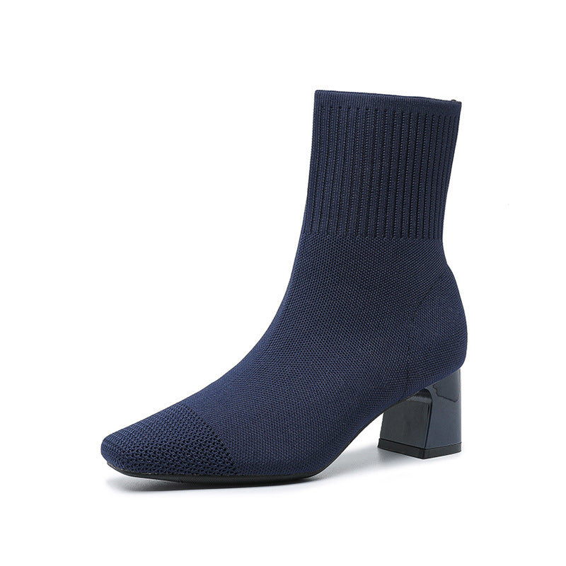 Bottines Chaussettes en Maille avec Talon Épais