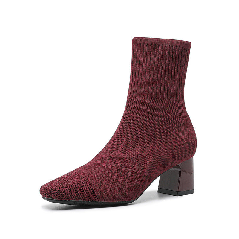 Bottines Chaussettes en Maille avec Talon Épais