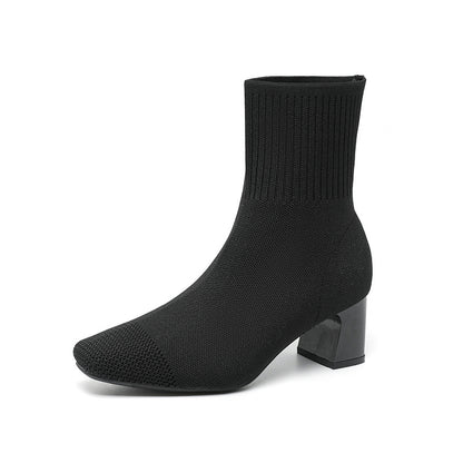 Bottines Chaussettes en Maille avec Talon Épais