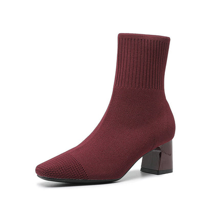 Bottines Chaussettes en Maille avec Talon Épais