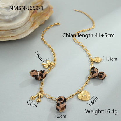 Collier Chaîne Chic Orné avec Pendentifs Léopard, Cœur et Fleurs