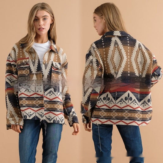 Veste Style Rétro Épaisse à Imprimé Aztèque en Laine